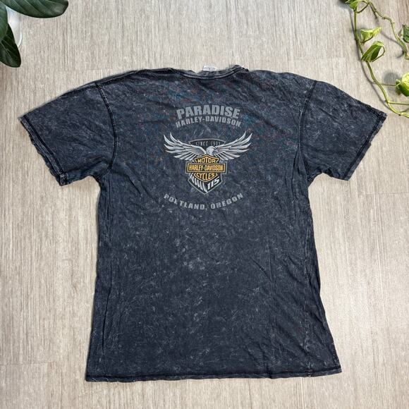 VTG Harley Davidson Shirt Paradise Portland Oregon Distressed Mens L Gray Fade - Picture 2 of 8